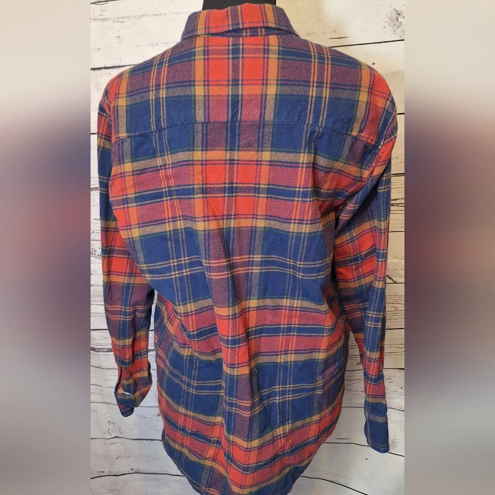 #1837 Madewell Navy and Red Plaid Oversized Boyfriend Flannel Shirt Sz.S